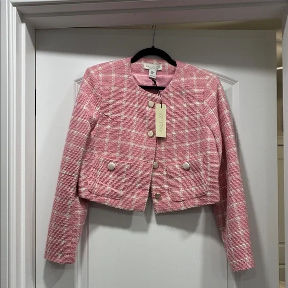 Rachel Zoe NWT Pink and White Tweed Blazer size Medium - Picture 1 of 8